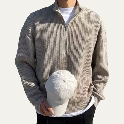 Men’s Oversized Quarter Zip Rib Knit Sweater