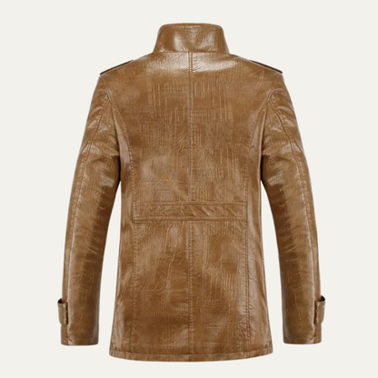 The Salina Men’s Warm Fleece Line Leather Jacket with Stand Collar