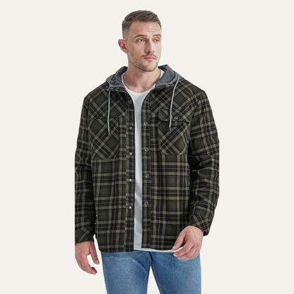 Men’s Hooded Plaid Flannel Shirt Jacket