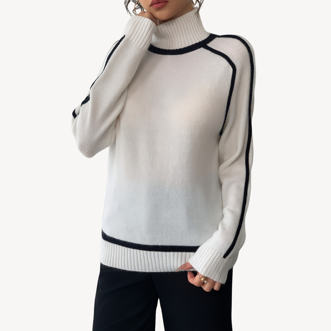 Women’s White Ribbed Turtleneck Sweater