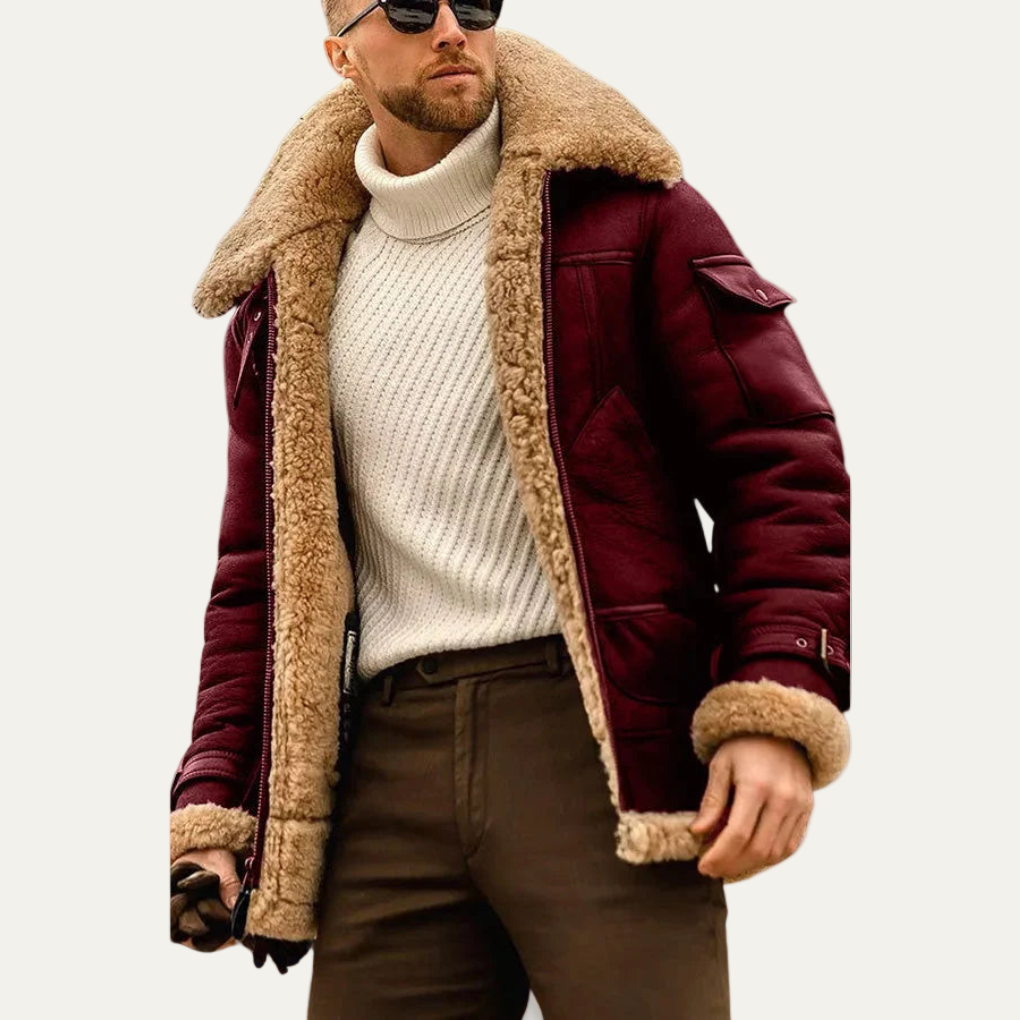 Men’s Shearling Lined Aviator Biker Jacket