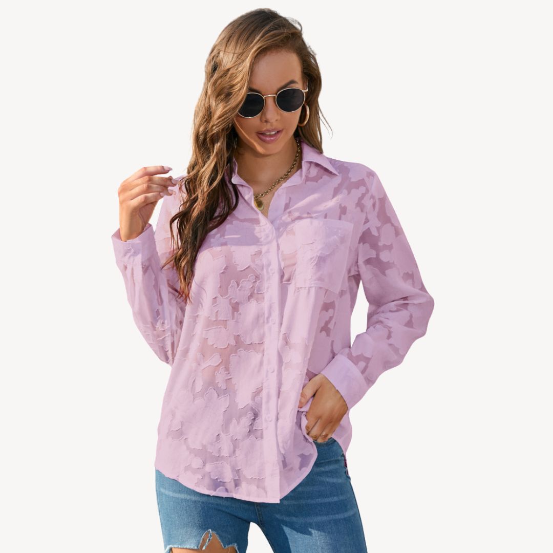 Women's Lace Print Button-Up Shirt