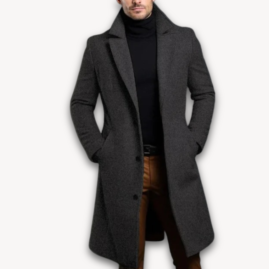 Men's Long Overcoat - Wool Blend Formal Winter Coat - Slim Fit