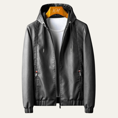 Men’s Pebbled Faux Leather Hooded Jacket
