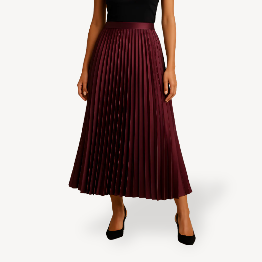 Satin Pleated Midi Skirt for Women