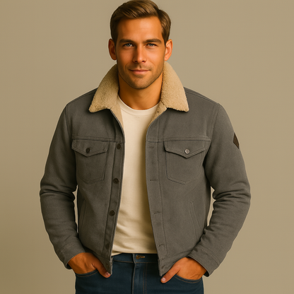 Men’s Faux Shearling Lined Trucker Shirt Jacket