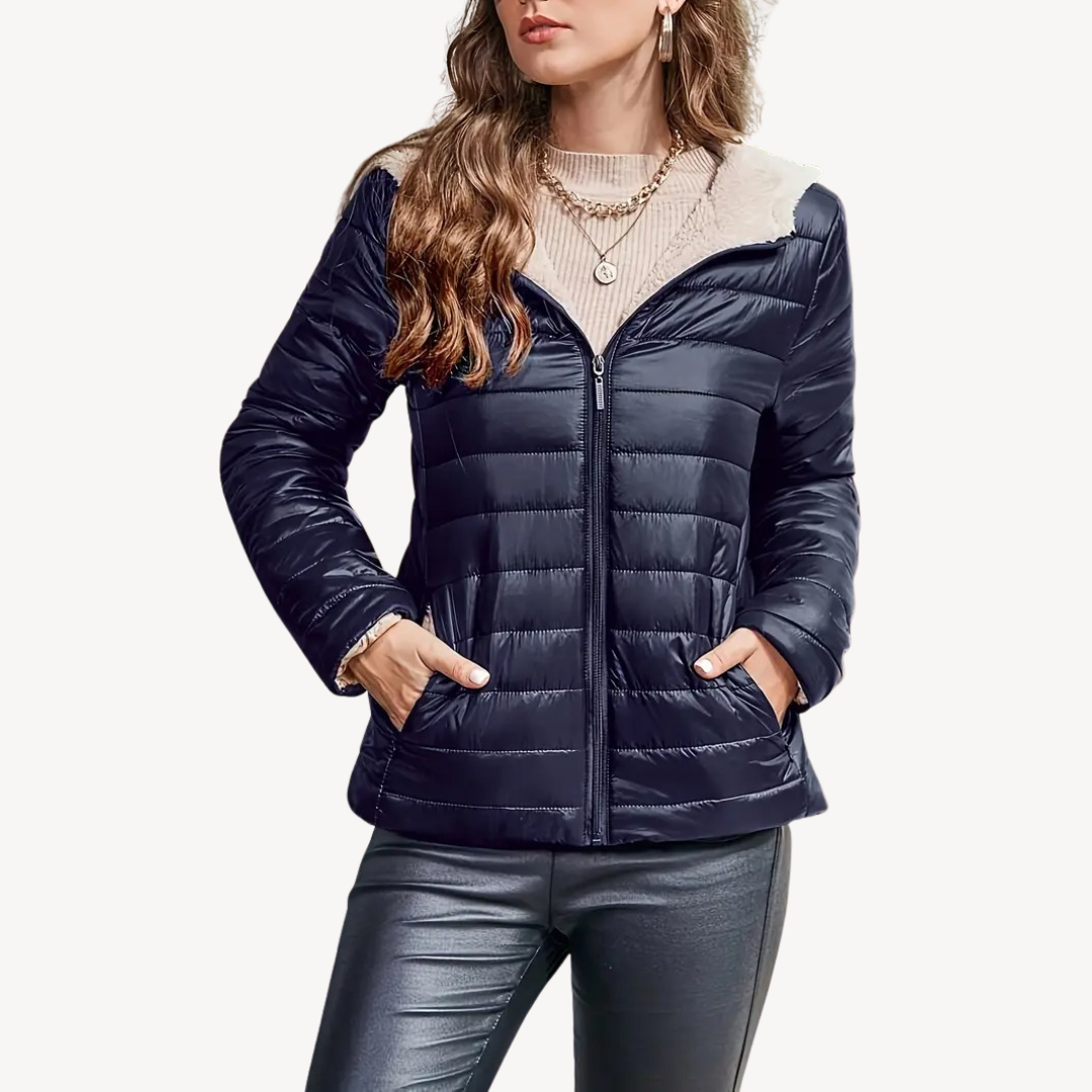 Women's Puffer Jacket with Sherpa Lining & Zipper