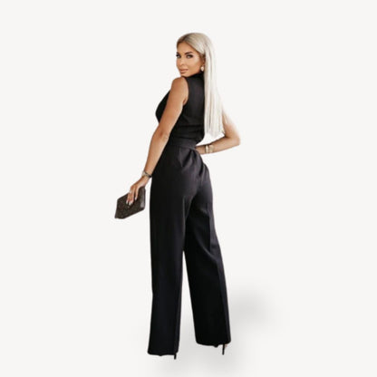 Women's Polyester Blend Elegant Sleeveless Wide Leg Jumpsuit