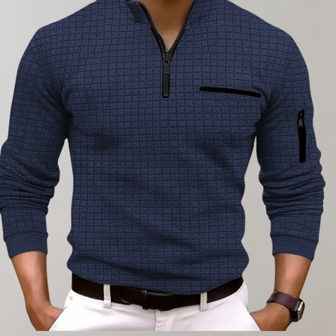 Men’s Grid Pattern Quarter Zip Pullover