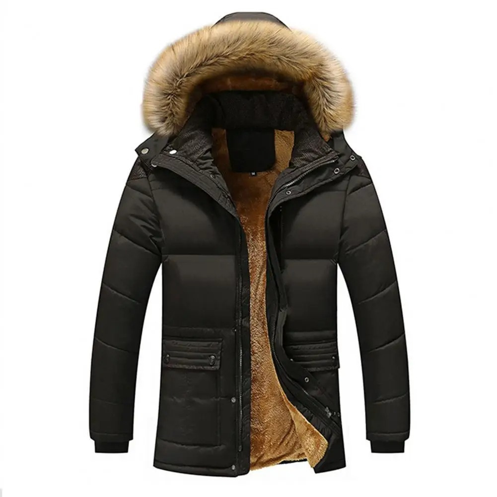 Warm Men's Quilted Parka with Fur Hood