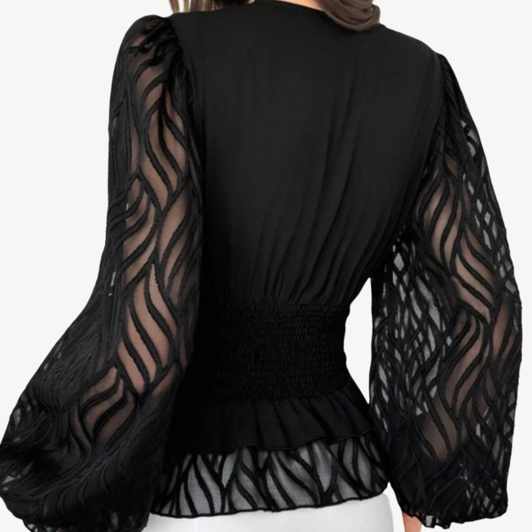 Black Sheer Sleeve Peplum Top