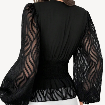 Black Sheer Sleeve Peplum Top