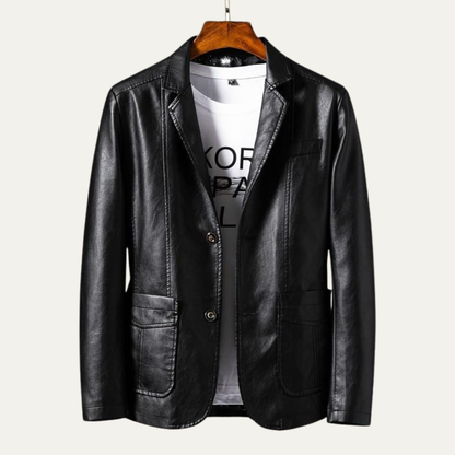 Men’s Sleek Faux Leather Single Button Blazer