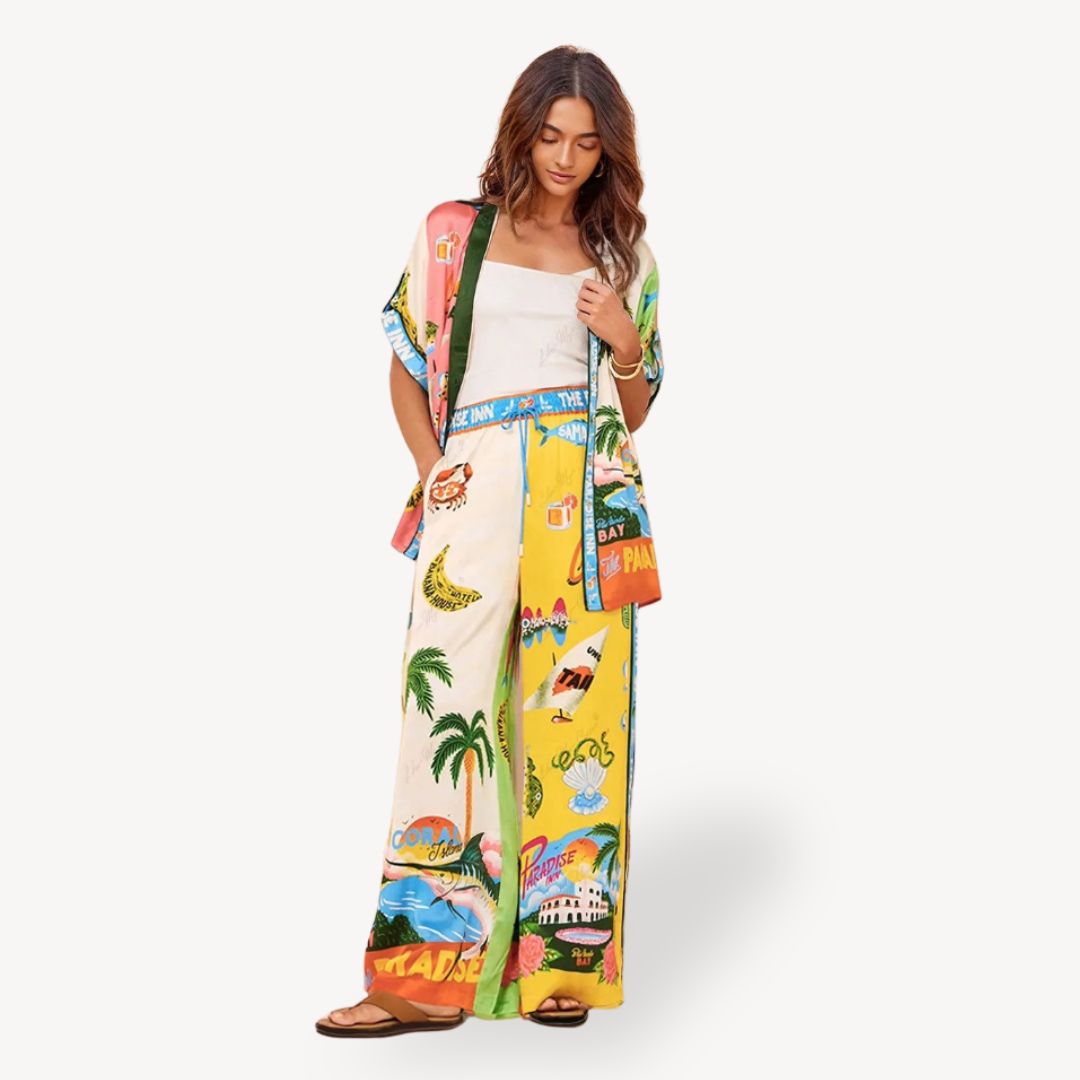 Women's Tropical Print Satin Co-ord Set