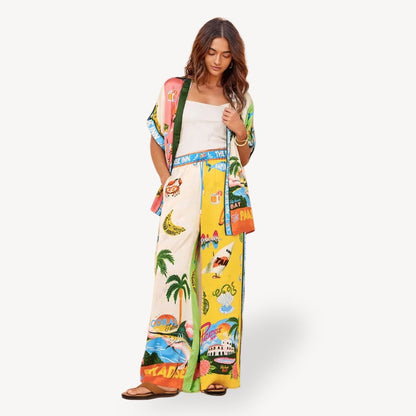 Women's Tropical Print Satin Co-ord Set