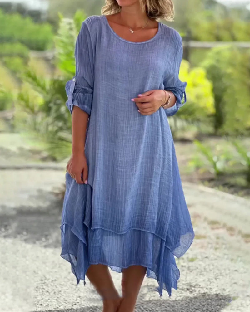 Comfy Round Neck Summer Midi Dress for Women - BritishElegance
