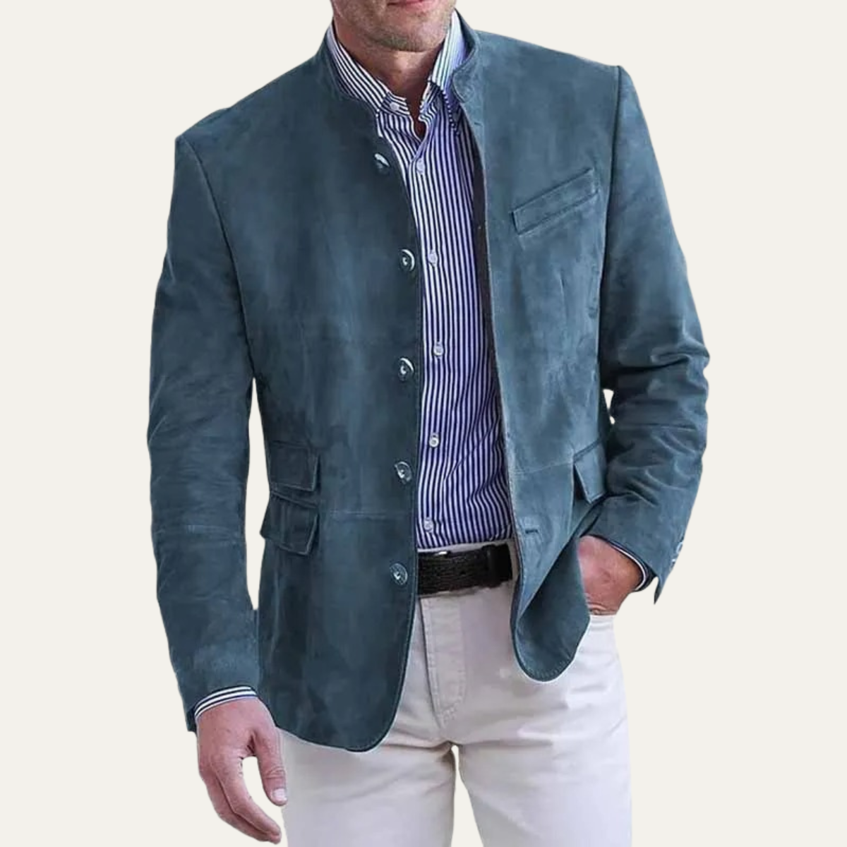 The Maranello Men’s Smart Stand Collar Button Up Suede Blazer Jacket