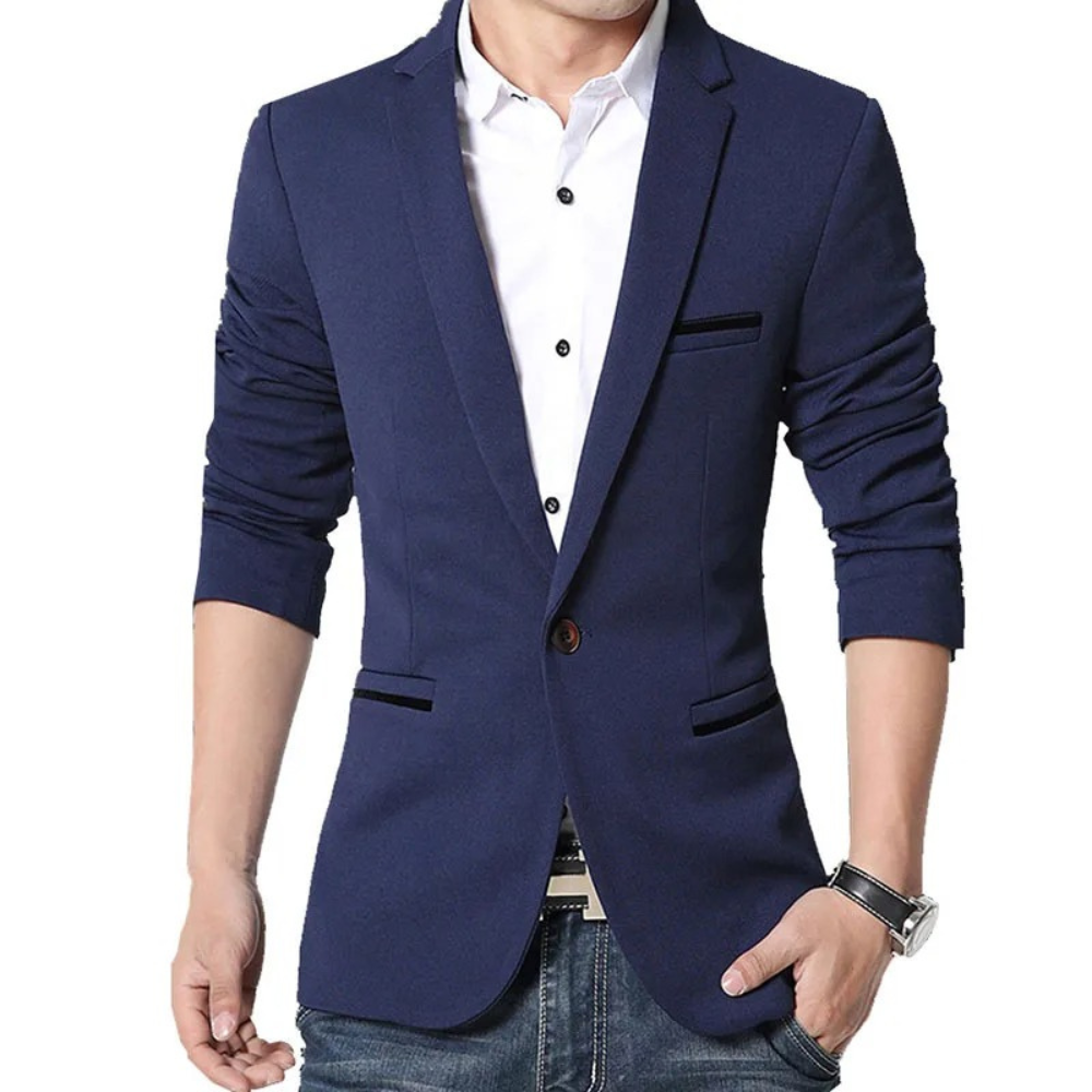 Classic Fit One Button Mens Blazer with Pockets