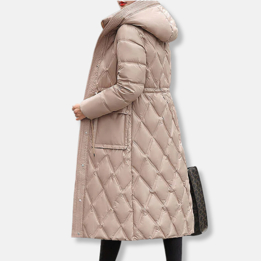 Rosie Quilted Puffer Coat | Hooded Knee-Length Coat