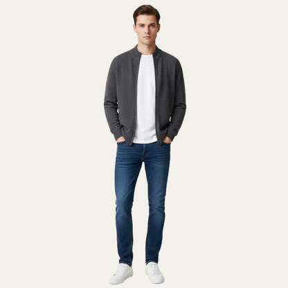 Men’s High Neck Full Zip Knit Bomber Cardigan