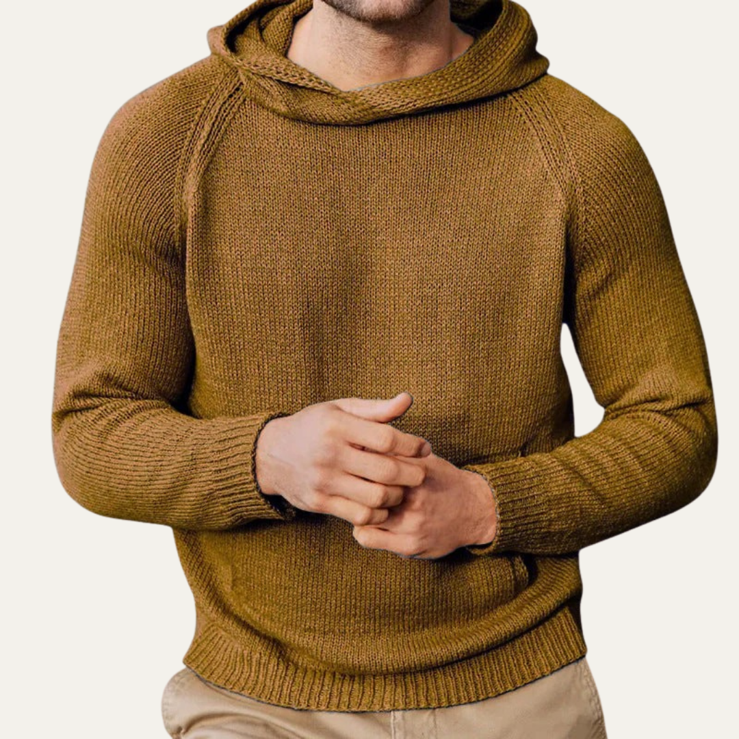 Men’s Ribbed Knit Hoodie With Raglan Sleeves
