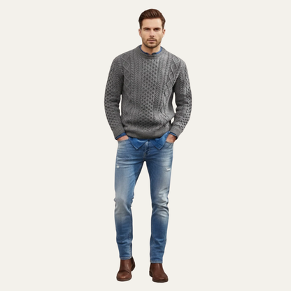 Men’s Heavy Gauge Cable and Basketweave Knit Sweater