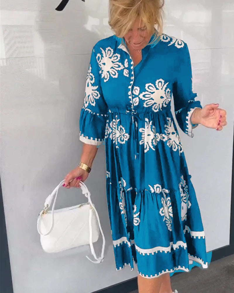 Pretty Floral Cap Sleeve Midi Dress for Women