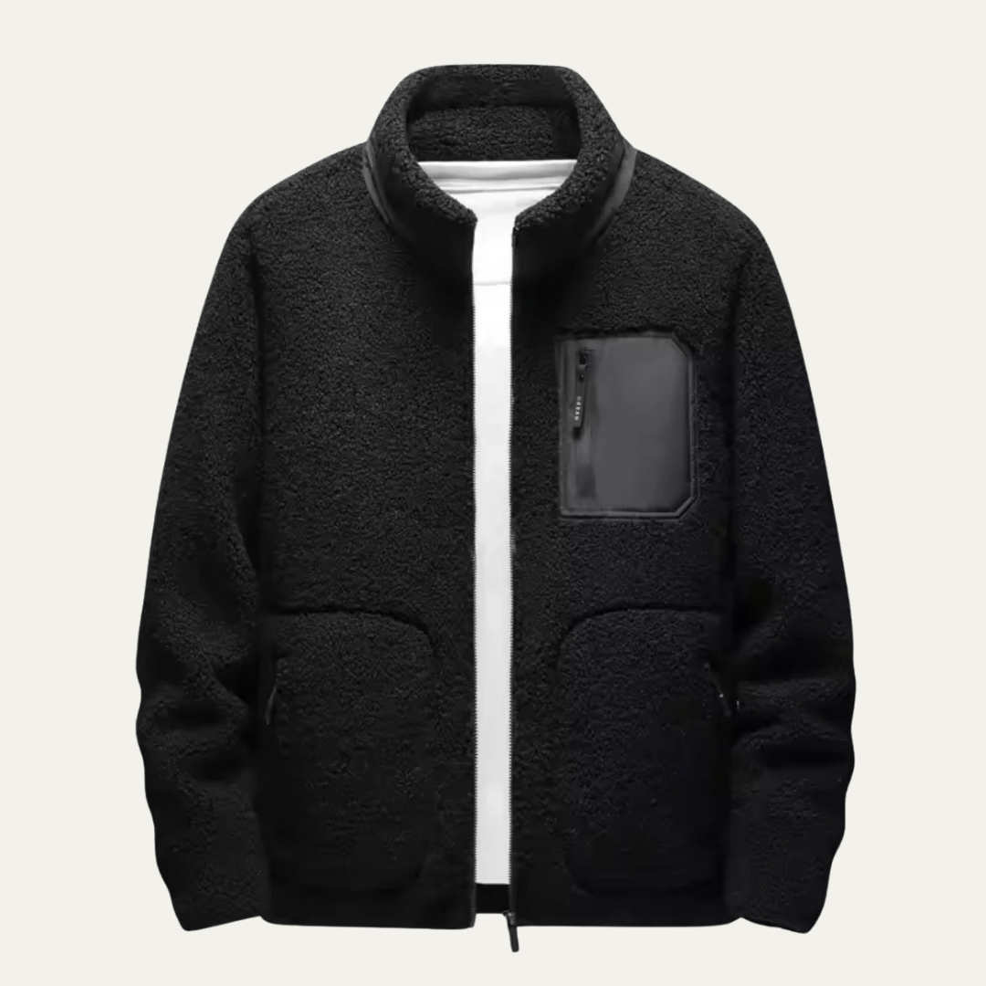 Men’s Plush Fleece Jacket with Contrast Chest Pocket
