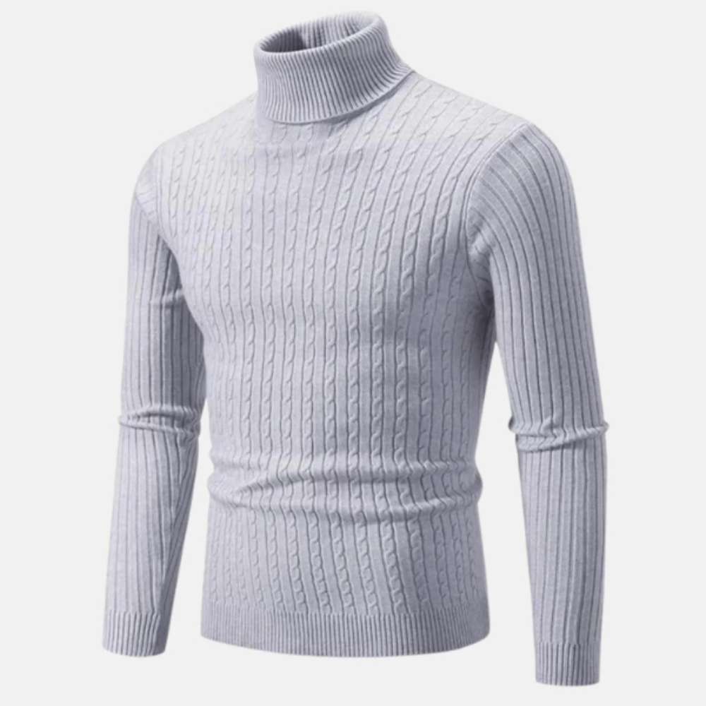 Men’s Fitted Cable Knit Turtleneck Sweater