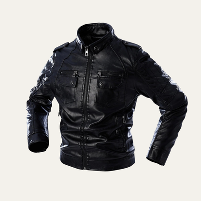 Men’s Biker Style Multi Pocket Leather Jacket