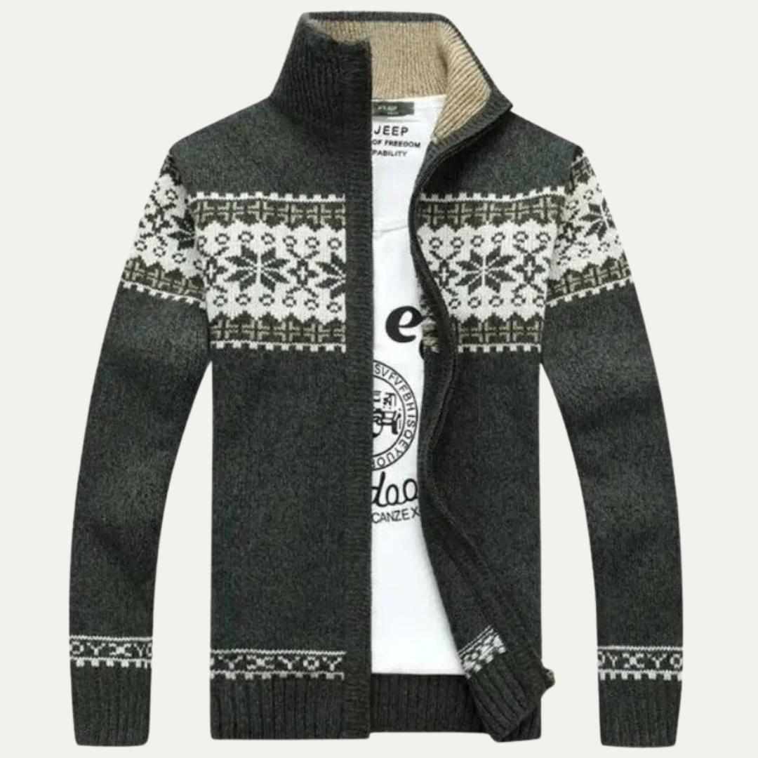Men’s Nordic Pattern Full Zip Knitted Cardigan