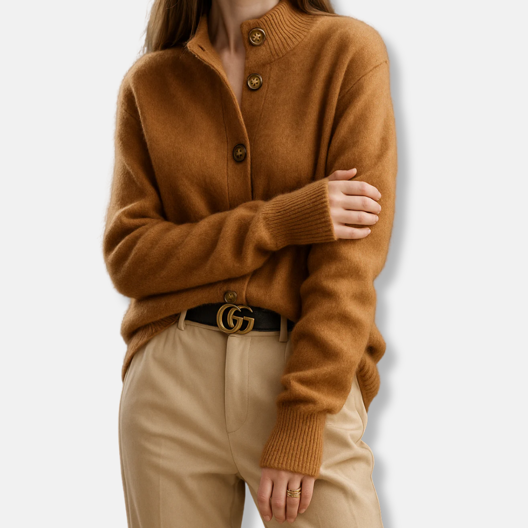 Isla  Relaxed Fit Cardigan | Mock Neck Button Front Cardigan