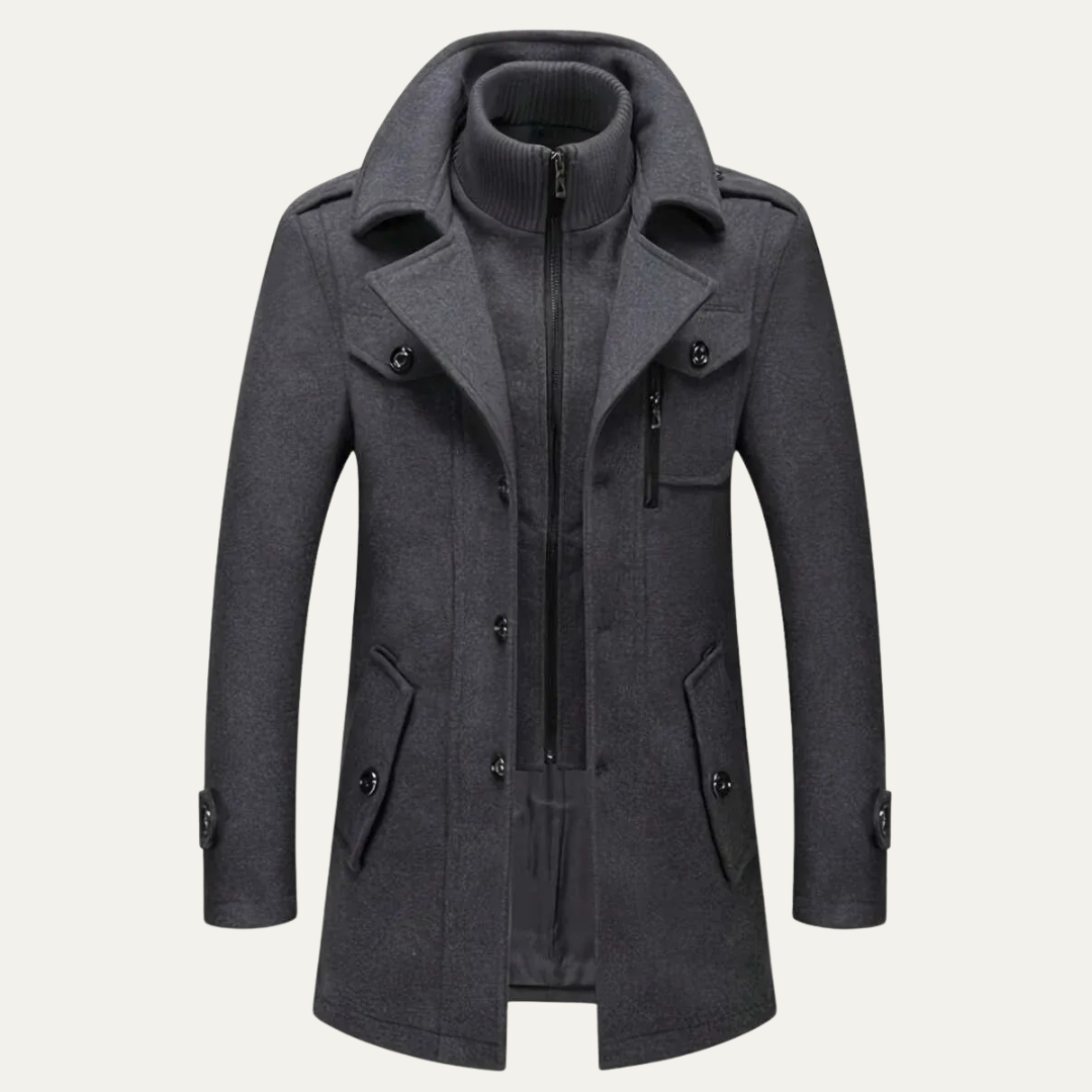 Men’s Military Inspired Wool Blend Mid Thigh Topcoat
