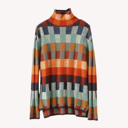 Multi-Color Checkered Knit Sweater Women