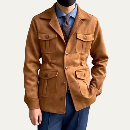 Men’s Suede Field Jacket with Four Flap Pockets