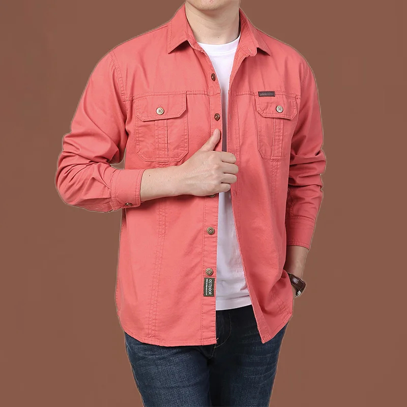 Relaxed Fit Long Sleeve Work Shirt with Pockets