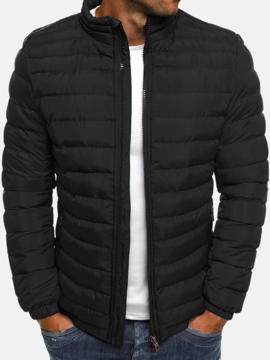 Warm Men's Padded Zip Jacket with Collar and Cuffs - BritishElegance