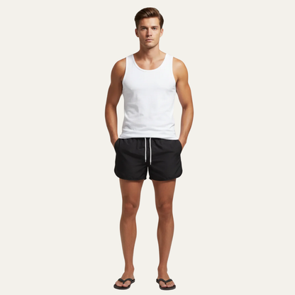 Men’s Short Cut Swim Trunks with Rounded Hem