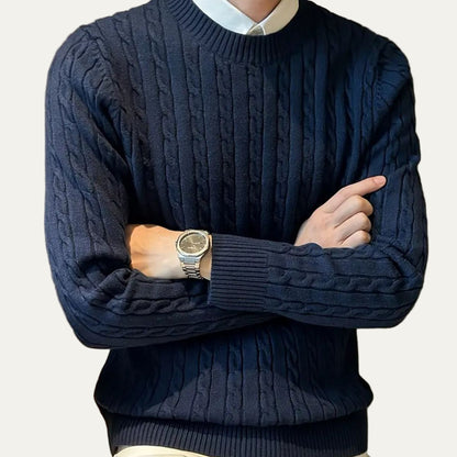 Men’s Classic Cable Knit Wool Crewneck Sweater