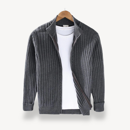 Striped Knit Zip Cardigan Men