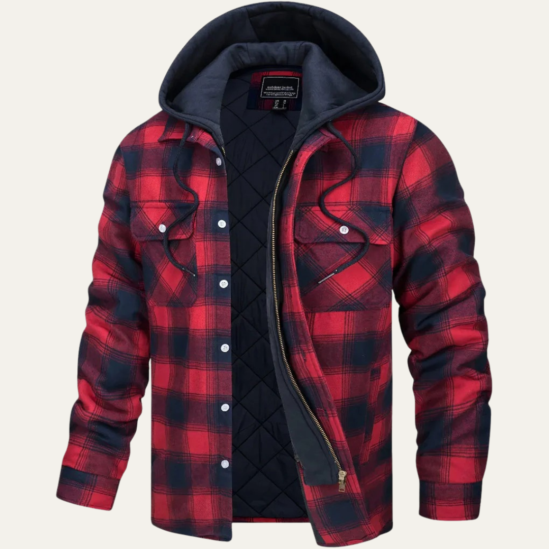 Men’s Plaid Flannel Jacket with Removable Hood