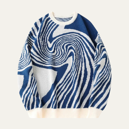 Men’s Psychedelic Swirl Pattern Knit Sweater