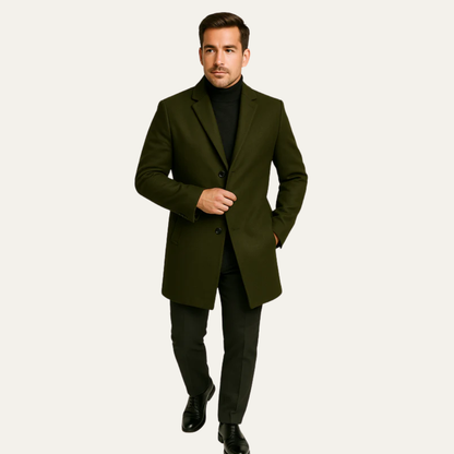 Men’s Classic Single-Breasted Long Overcoat