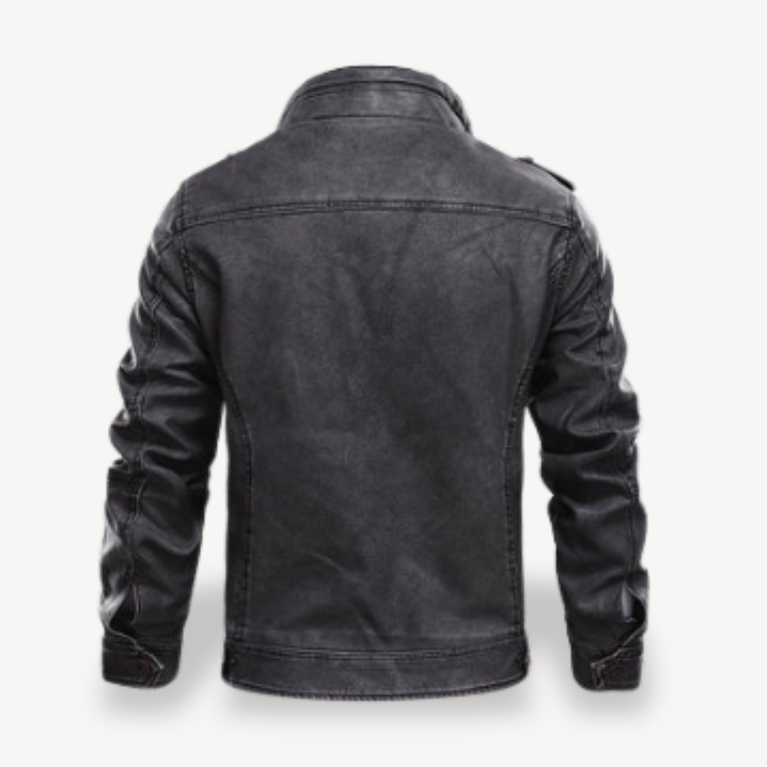 Men’s Black Faux Leather Biker Jacket Casual Zip Coat