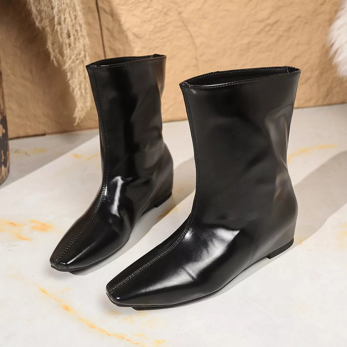 Classic Low Heel Leather Ankle Boots