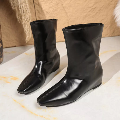 Classic Low Heel Leather Ankle Boots
