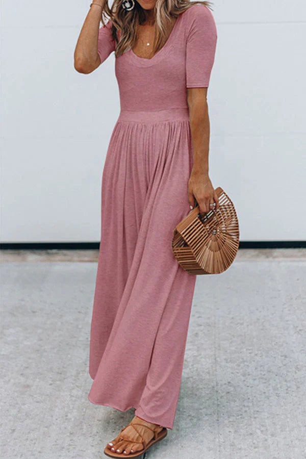Women's Summer Short Sleeve V-Neck Jumpsuit