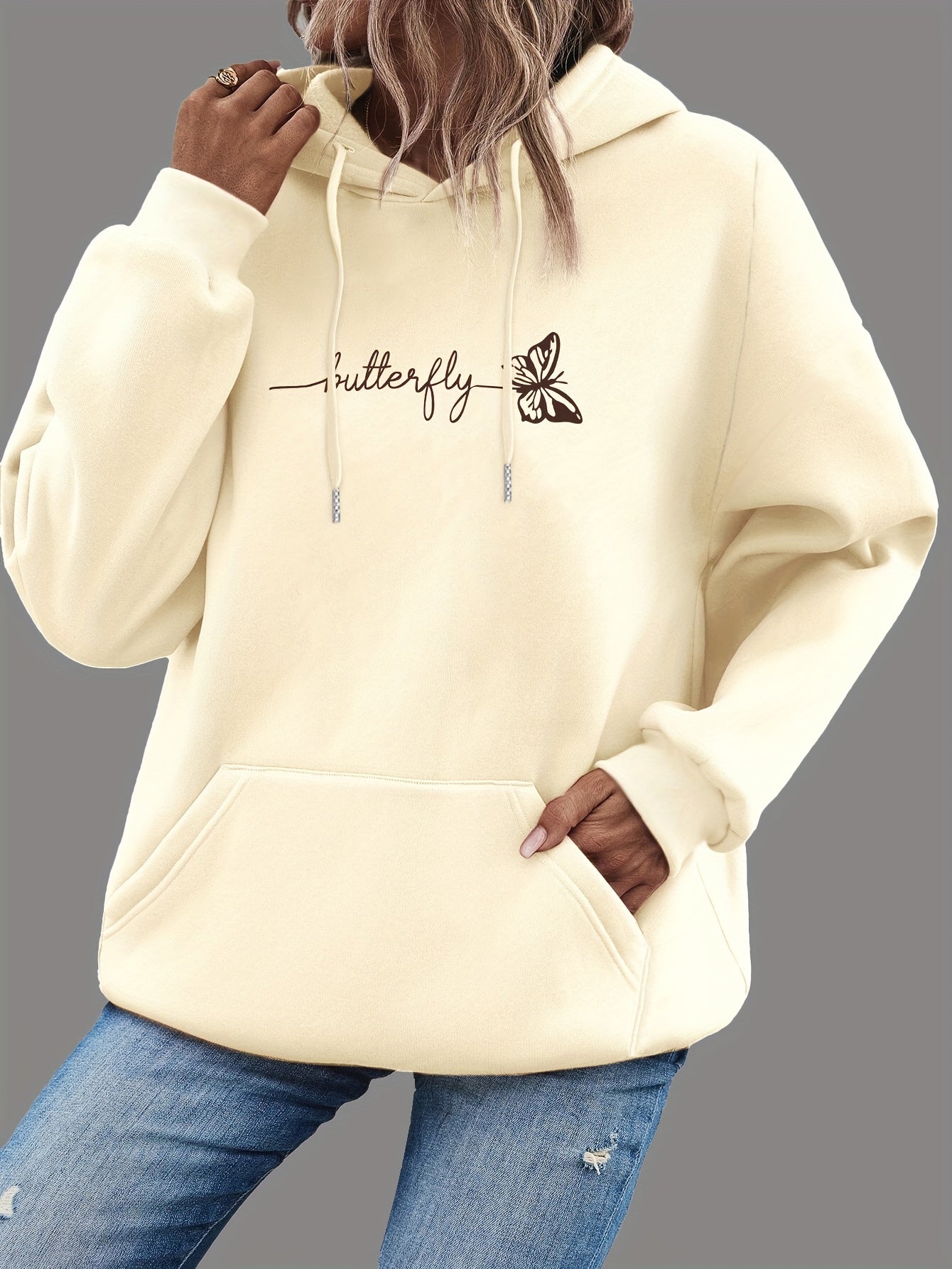 Cozy Women's Hooded Sweatshirt with Butterfly Design - BritishElegance