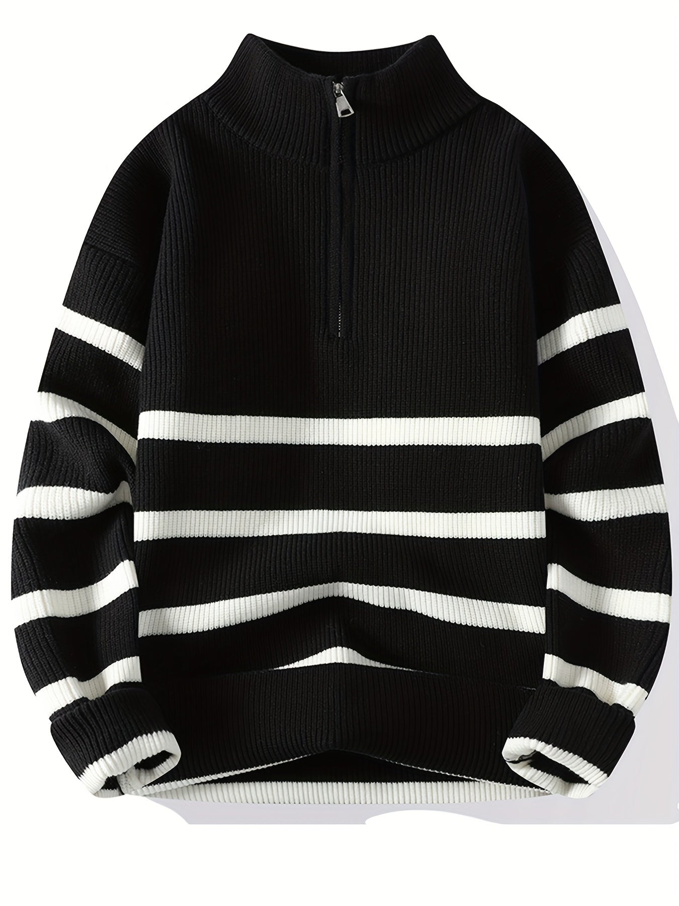 Warm Crew Neck Striped Winter Sweater