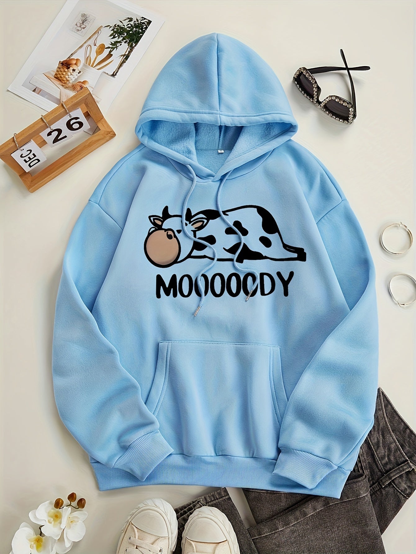 Cozy Winter Hoodie with Animal Print Pocket